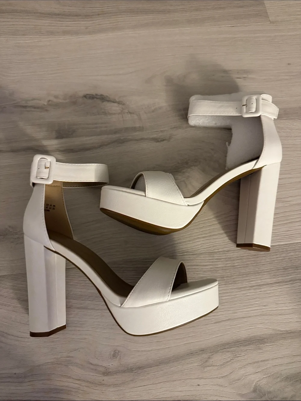 Women's White Platform Block Heel Sandals with Ankle Strap